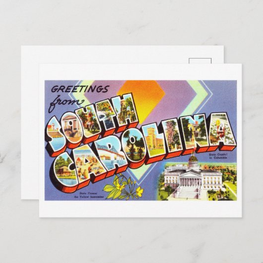 サウスカロライナ州からのヴィンテージ挨拶 ポストカード (正面/裏面)