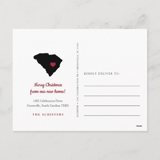 サウスカロライナ州の休日の引越しのお知らせ シーズンポストカード (裏面)