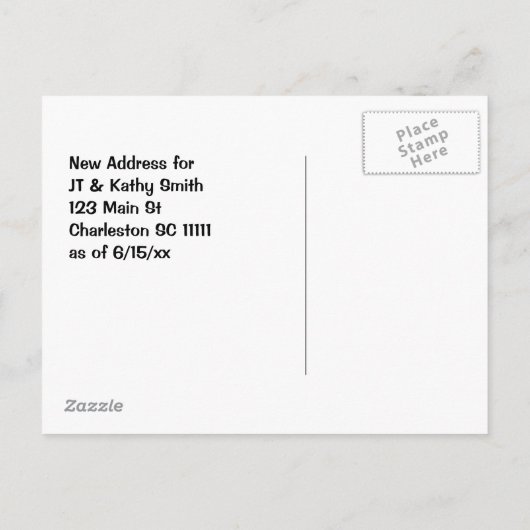 サウスカロライナ州への移動ヴィンテージ所在地の変更 案内ポストカード (裏面)
