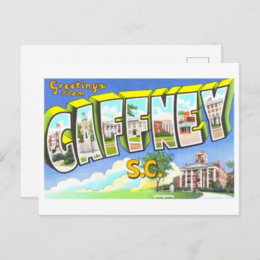 サウスカロライナ州ガフニーからのヴィンテージの挨拶 ポストカード (正面/裏面)