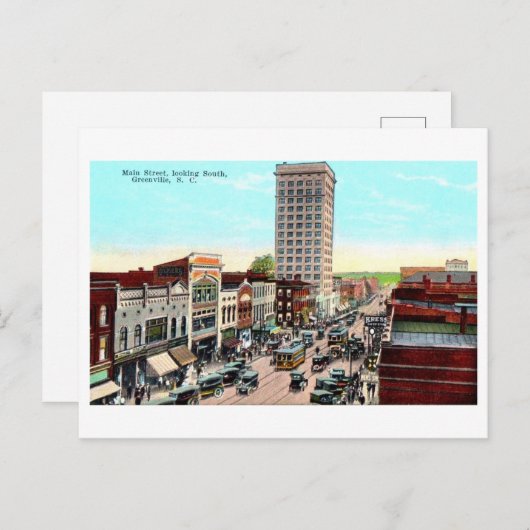 サウスカロライナ州グリーンビルのヴィンテージビュー ポストカード (正面/裏面)