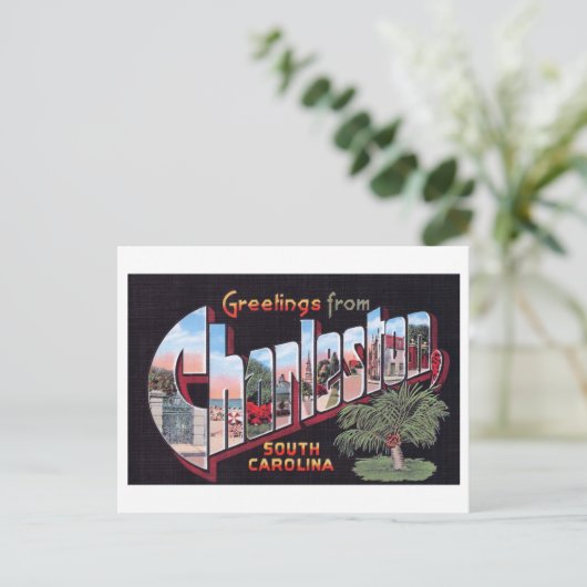 サウスカロライナ州チャールストンからのヴィンテージの挨拶 ポストカード (スタンド正面)