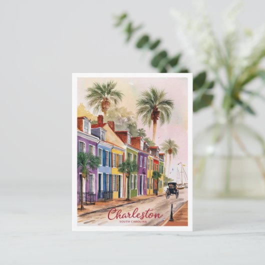 サウスカロライナ州チャールストン絵を描通り ポストカード (スタンド正面)
