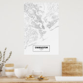 サウスカロライナ州チャールストン(黒の上に白) ポスター (キッチン)