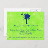 サウスカロライナ州パルメットの木と月の新しいアドレス 案内ポストカード (正面/裏面)