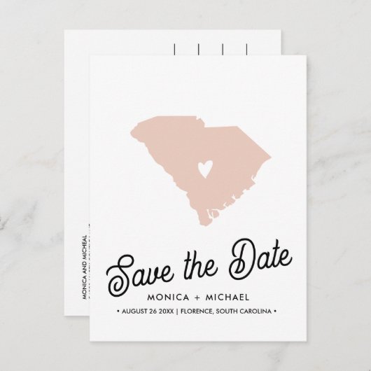 サウスカロライナ州宛先ウェディング任意の色 案内ポストカード (正面/裏面)