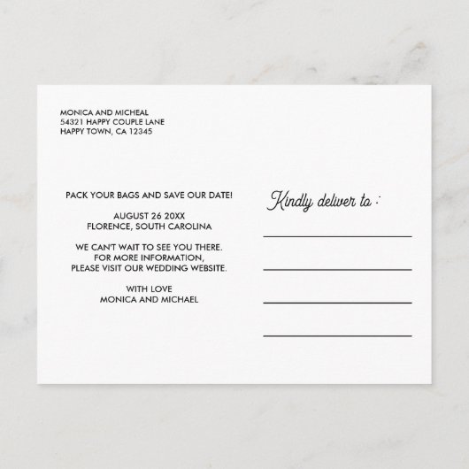 サウスカロライナ州宛先ウェディング任意の色 案内ポストカード (裏面)