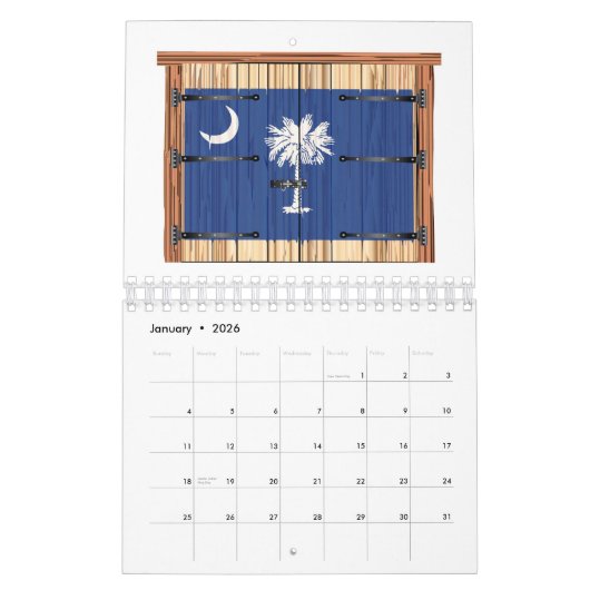 サウスカロライナ州旗と閉じた納屋のドア カレンダー (1月 2026)