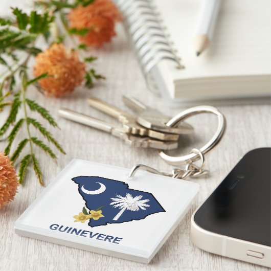 サウスカロライナ州旗州フラワーイエロージェサミン キーホルダー (正面右)