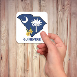 サウスカロライナ州旗州フラワーイエロージェサミン スクエアシール