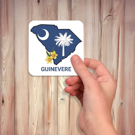 サウスカロライナ州旗州フラワーイエロージェサミン スクエアシール