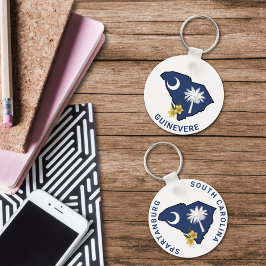 サウスカロライナ州旗&フラワーイエロージェサミン キーホルダー