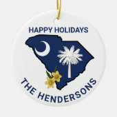 サウスカロライナ州旗&フラワーイエロージェサミン セラミックオーナメント (正面)