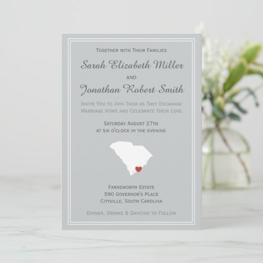 サウスカロライナ愛 – カスタマイズ可能な結婚式の招待 招待状 (スタンド正面)