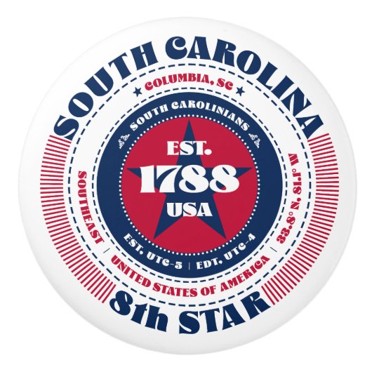 サウスカロライナ米州赤白青タイポグラフィ セラミックノブ (正面)