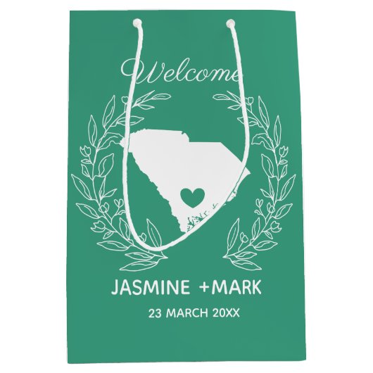 サウスカロライナ結婚式の引き出物カスタムへようこそ ミディアムペーパーバッグ (正面)