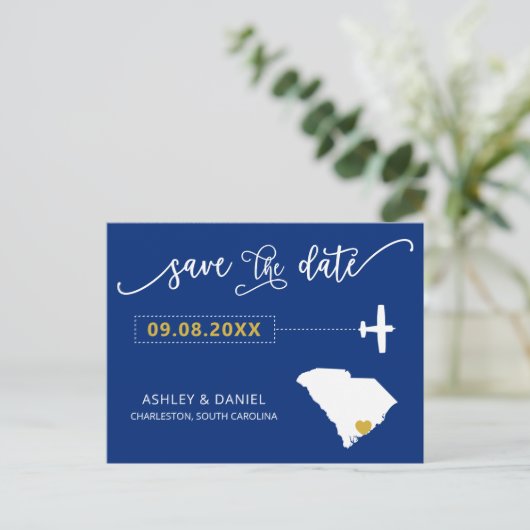 サウスカロライナ結婚式の日付マップのはがきを保存 ポストカード (スタンド正面)