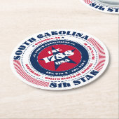 サウスカロライナ赤白青タイポグラフィ ラウンドペーパーコースター (アングル)