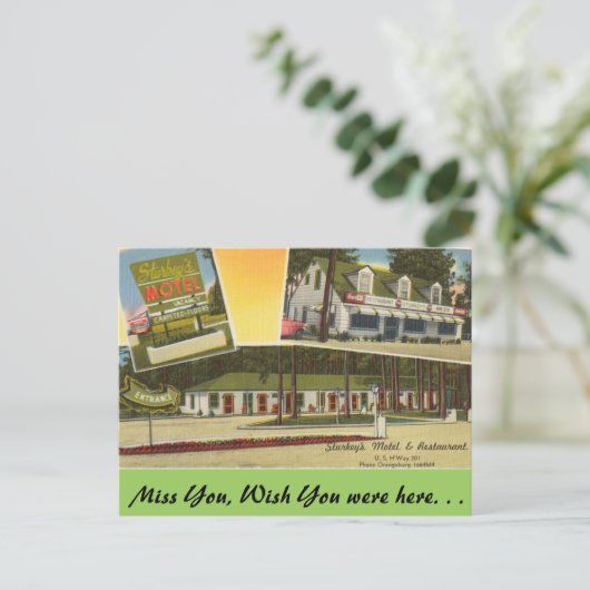 サウスカロライナ、スターキーズモーテル、オランジェバーグ ポストカード (スタンド正面)