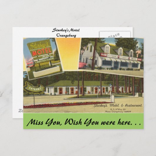 サウスカロライナ、スターキーズモーテル、オランジェバーグ ポストカード (正面/裏面)