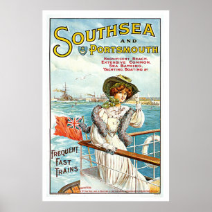 サウスシー&ポーツマス英国ヴィンテージ1905年トラベルアート ポスター