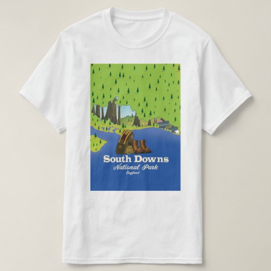 サウスダウンズ国立公園 イングランド トラベルポスター Tシャツ (デザイン正面)