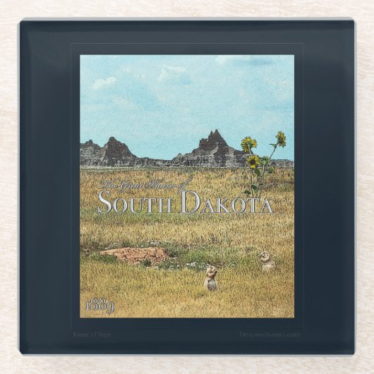 サウスダコタのプレーリーランド ガラスコースター (正面)