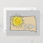 サウスダコタのSD地図、笑顔のサンアート漫画 ポストカード (正面/裏面)