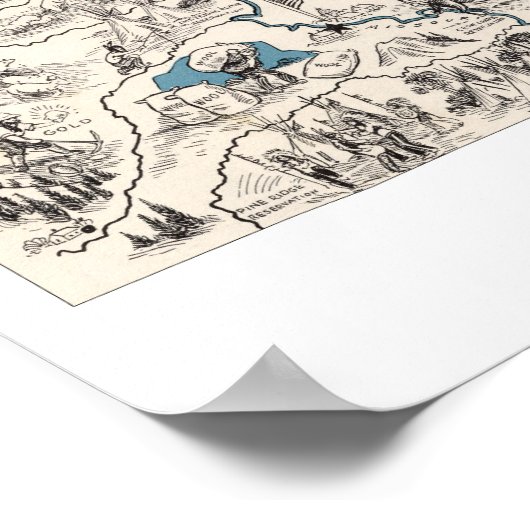 サウスダコタヴィンテージ写真の地図 ポスター (角)