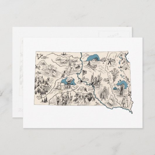 サウスダコタヴィンテージ写真地図アンティーク図 ポストカード (正面/裏面)