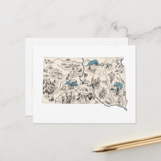 サウスダコタヴィンテージ写真地図アンティーク図 ポストカード (正面/裏面インサイチュ)