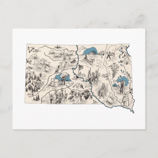 サウスダコタヴィンテージ写真地図アンティーク図 ポストカード (正面)