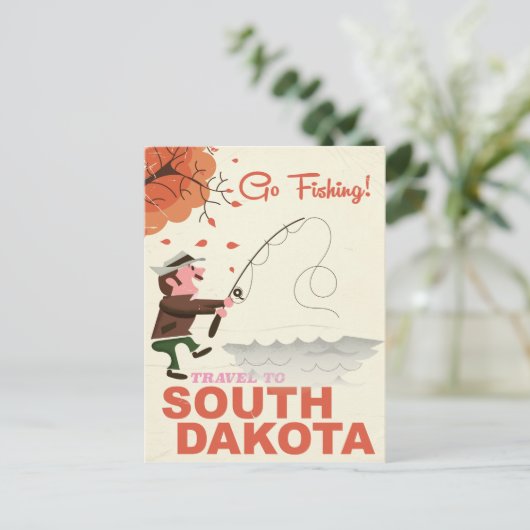 サウスダコタヴィンテージ魚釣りバケーションポスター ポストカード (スタンド正面)