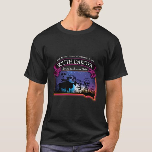 サウスダコタ山ラシュモア州マップ水牛スター Tシャツ (正面)