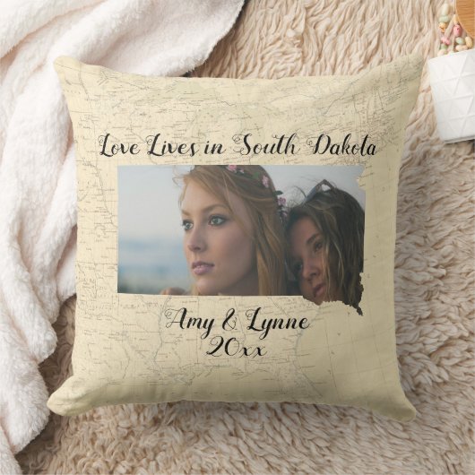 サウスダコタ州に住む古い地図の愛の州写真 クッション (ブランケット)