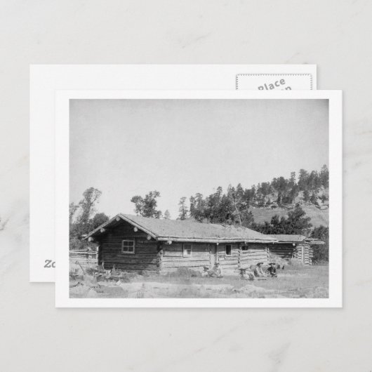 サウスダコタ州のログキャビンの外に座っている男性 ポストカード (正面/裏面)