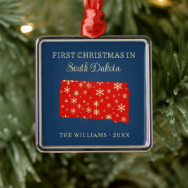 サウスダコタ州アメリカの家族の初めてのクリスマス メタルオーナメント
