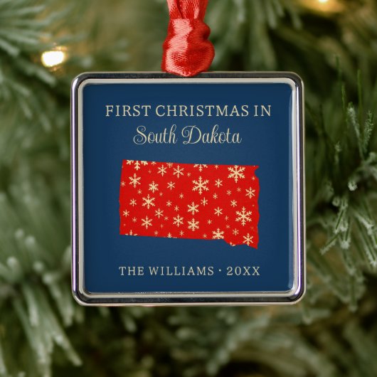 サウスダコタ州アメリカの家族の初めてのクリスマス メタルオーナメント (ツリー)