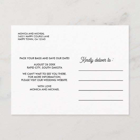 サウスダコタ州行先ウェディング任意の色 案内ポストカード (裏面)