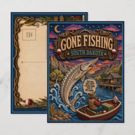 サウスダコタ州 Gone Fishing パドルフィッシュ ポストカード