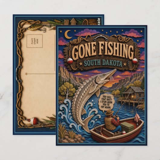 サウスダコタ州 Gone Fishing パドルフィッシュ ポストカード (正面/裏面)
