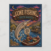 サウスダコタ州 Gone Fishing パドルフィッシュ ポストカード (正面)