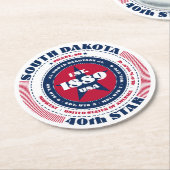 サウスダコタ赤白青タイポグラフィ ラウンドペーパーコースター (アングル)