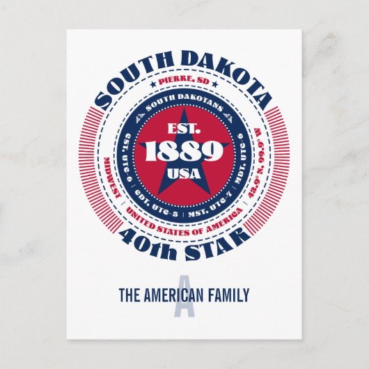 サウスダコタ,ピエール, SD,愛国的,モノグラム ポストカード (正面)