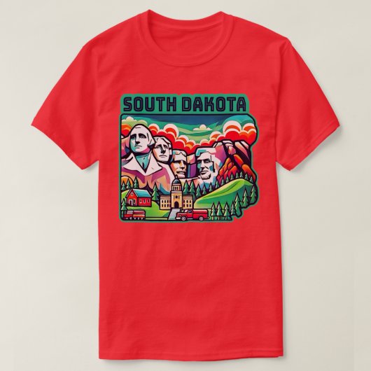 サウスダコタUSAランドマークススカイライン山ルシュモア Tシャツ (デザイン正面)