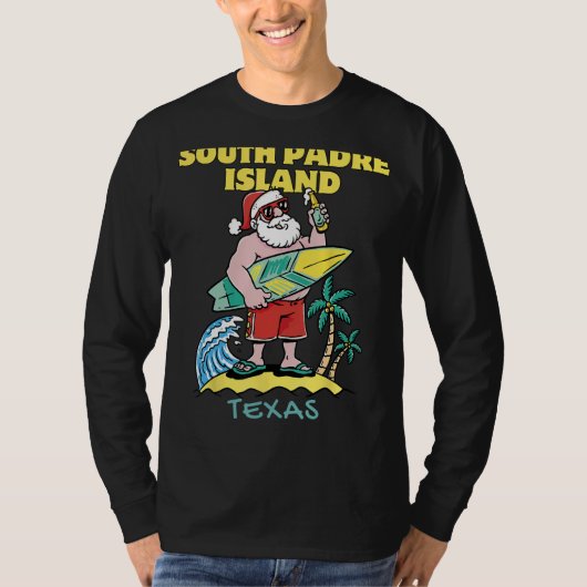 サウスパドレアイランドテキサス州サンタクリスマスサーフィン Tシャツ (正面)