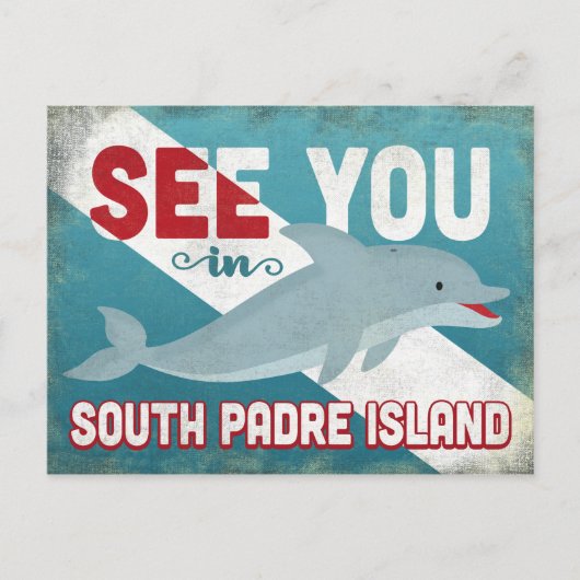 サウスパドレアイランドドルフィンレトロヴィンテージトラベル ポストカード (正面)