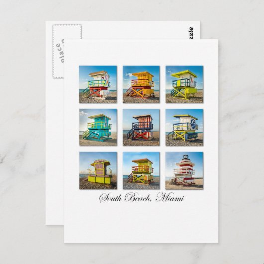 サウスビーチマイアミライフガードシャックス ポストカード (正面/裏面)