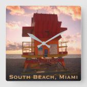 サウスビーチ、マイアミ救命救護スタンド(海救援) スクエア壁時計 (正面)