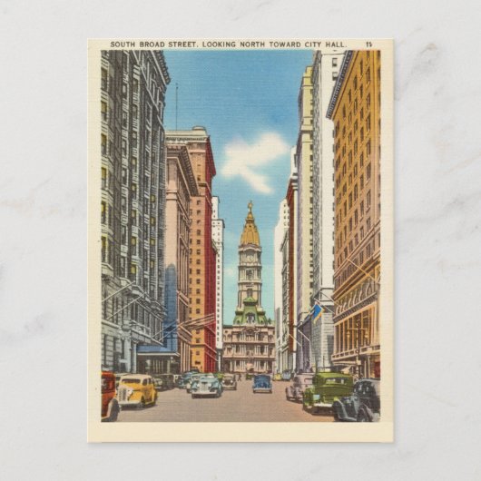 サウスブロード通りが市役所に向かう ポストカード (正面)